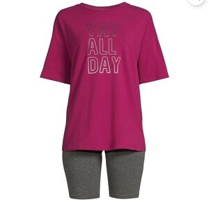 New Secret Treasures Women's T-Shirt and Bike Shorts Set Yay All Day M( 8-10)